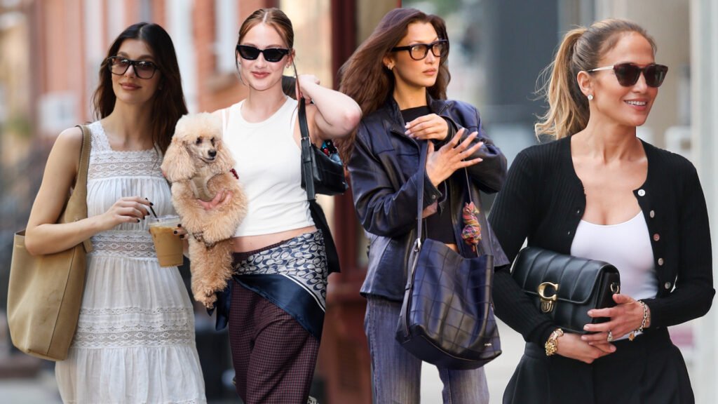 A collage of celebrities carrying Coach bags