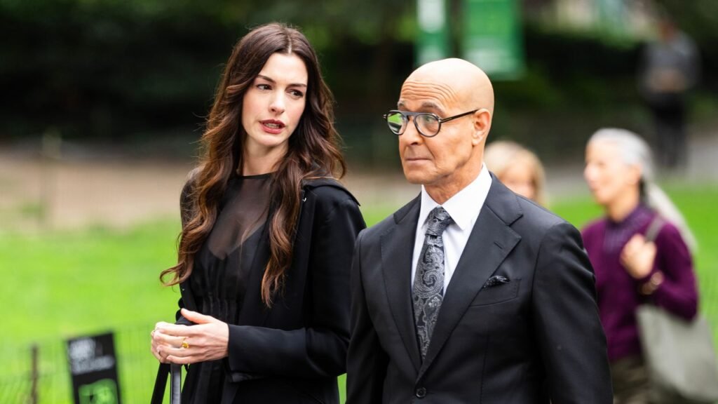 Did Anne Hathaway and Stanley Tucci Film a Devil Wears Prada 2 Funeral Scene? Did Anne Hathaway and Stanley Tucci Film a Devil Wears Prada 2 Funeral Scene?