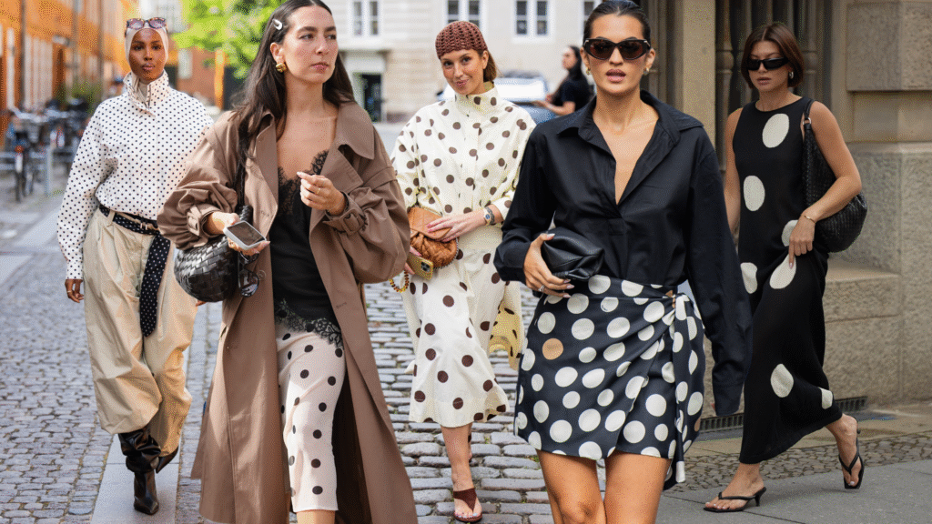 collage of women wearing polka dots