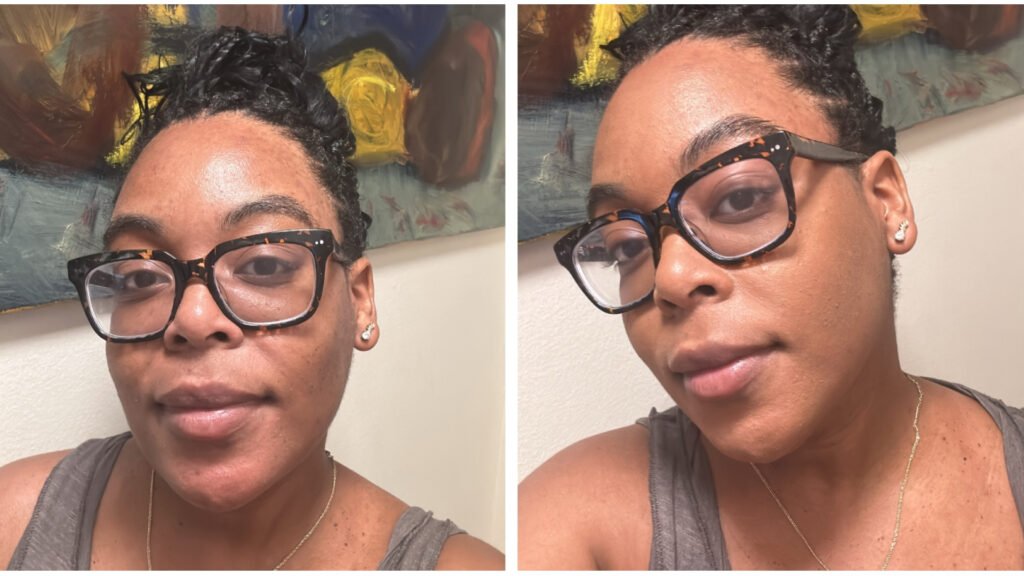 Ariel Baker testing Hourglass Ambient Lighting Powders.