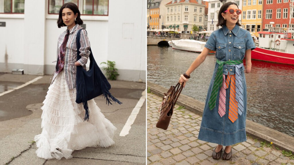 April Lockhart in Copenhagen, Denmark wearing men's ties over her outfits