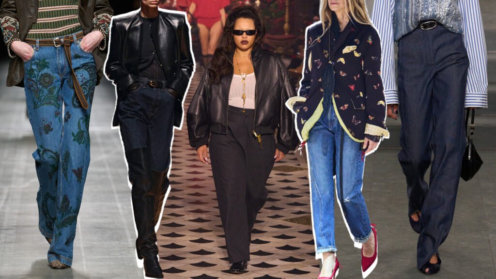 the fall 2025 denim trends at runway shows from Etro, Khaite, Willy Chavarria, Undercover, and Tory Burch