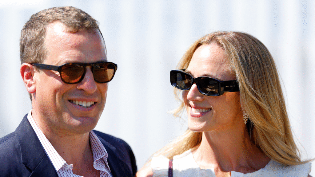 Peter Phillips and Harriet Sperling wearing sunglasses and smiling