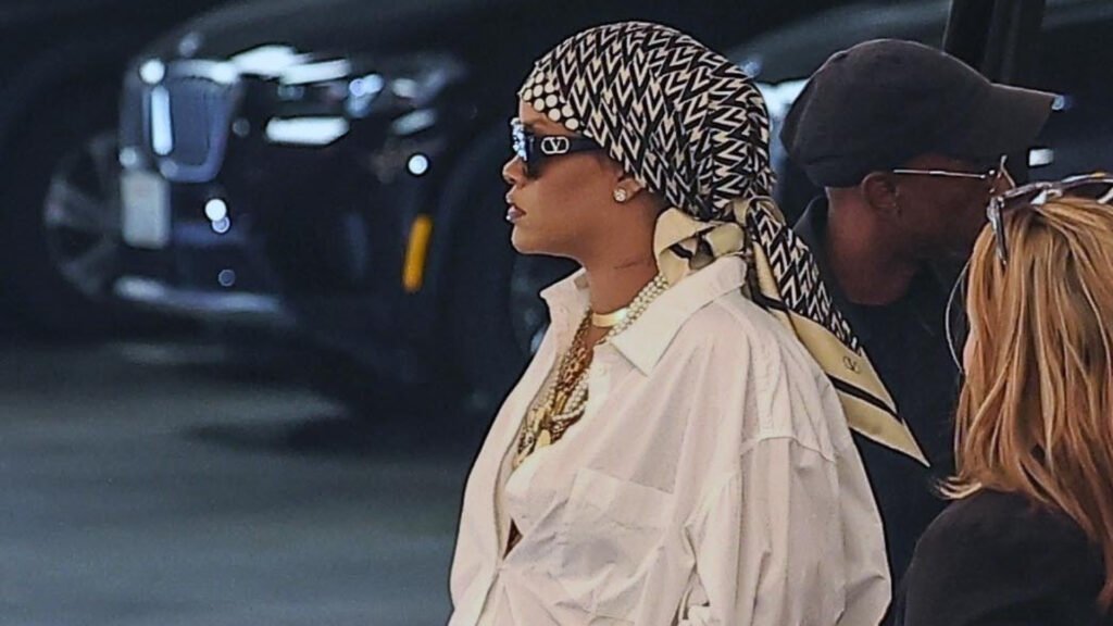 Rihanna Elevates White Shirt and Jeans Outfit With Valentino Scarf