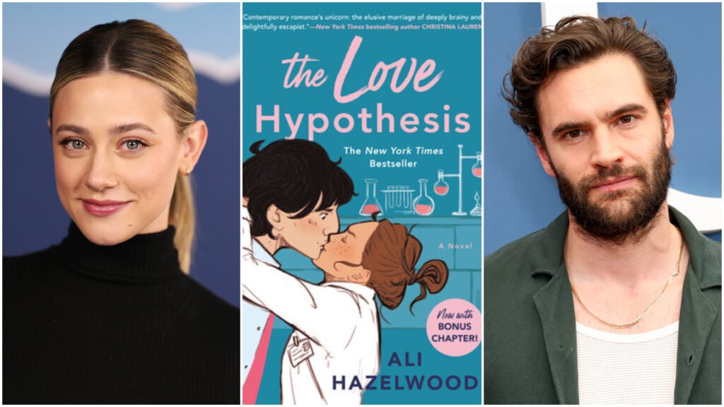 ‘The Love Hypothesis’ Movie Cast and Release Date: What We Know A three-split image of Lili Reinhart (left), Tom Bateman (right), and the paperback cover for the book 'The Love Hypothesis' by Ali Hazelwood.