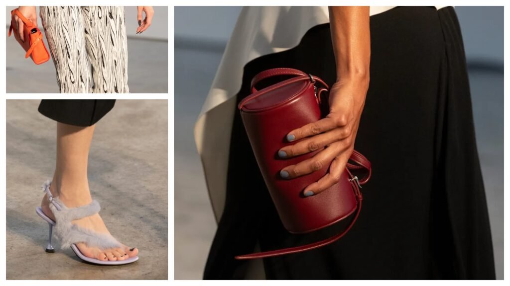 three women with grey nails wearing black and white clothes clothes up on their hands and feet in a grid pattern