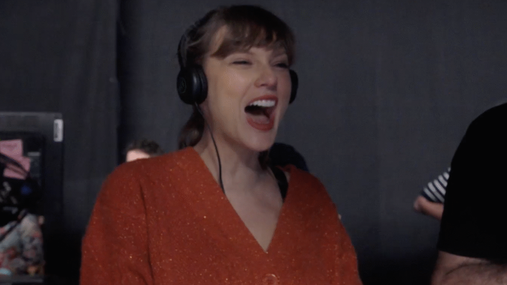 Taylor Swift wore her Life of a Showgirl orange cardigan in a new teaser trailer