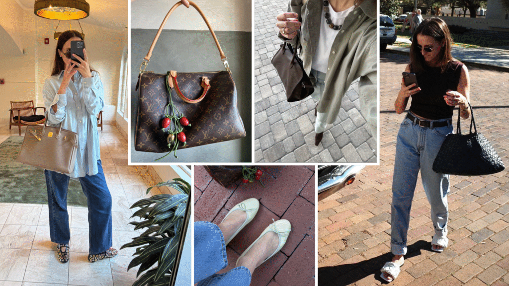 split image of Rachel Whitehouse wearing her wardrobe staples