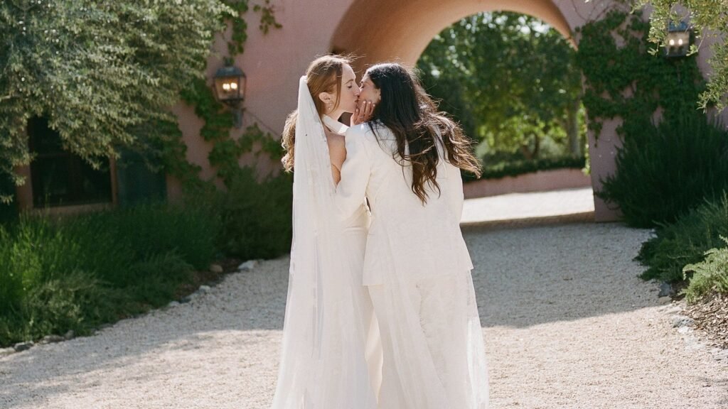 The Brides Wore Custom Harris Reed and Danielle Frankel to Their Dinner Party Wedding in Santa Ynez The Brides Wore Custom Harris Reed and Danielle Frankel to Their Dinner Party Wedding in Santa Ynez