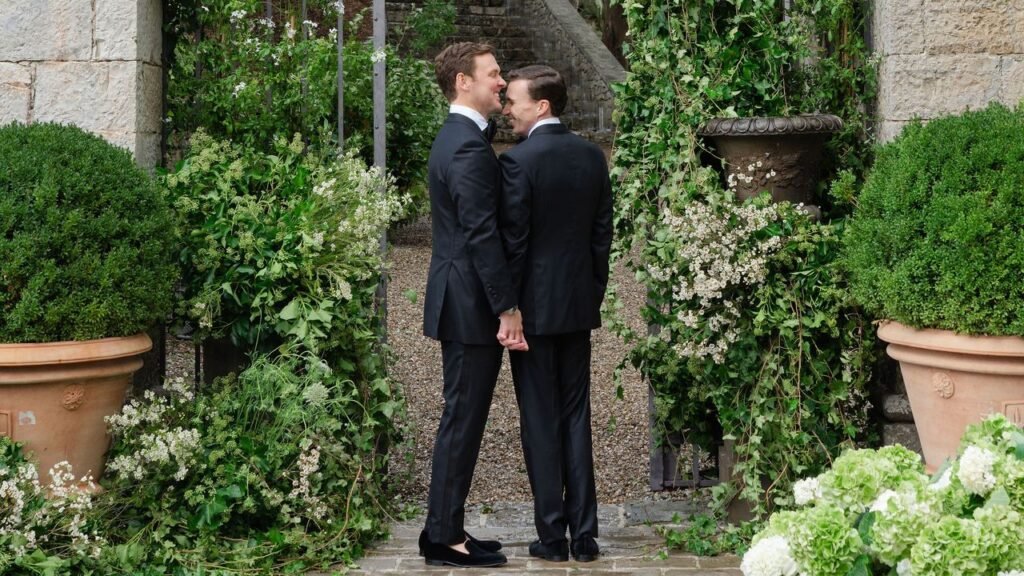 The Grooms Wore Matching Tom Ford Tuxedos for Their Wedding in a 12th-Century Tuscan Hamlet The Grooms Wore Matching Tom Ford Tuxedos for Their Wedding in a 12th-Century Tuscan Hamlet